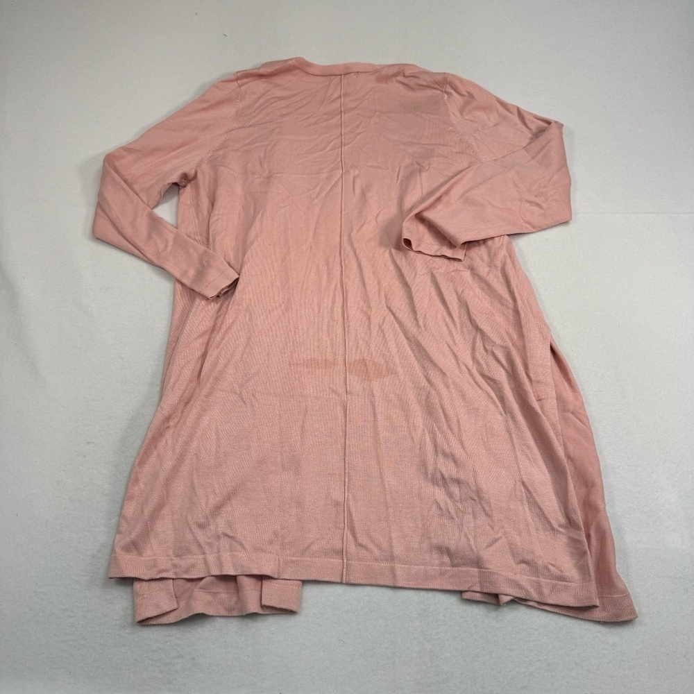 Roamans Open Front Long Cardigan Womens Size 14/16 Pink Long Sleeve Slits - Picture 2 of 8